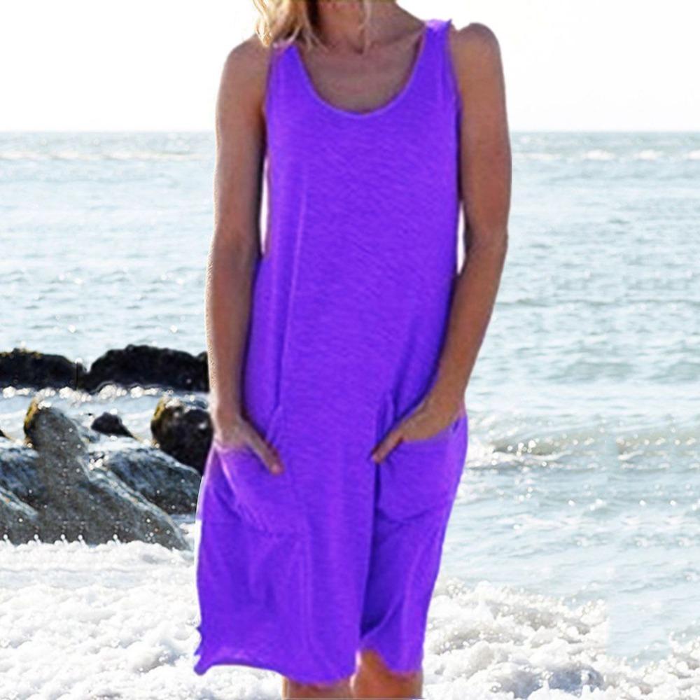 HNXC Dámská móda Léto Jaro Jednobarevný potisk Neformální šaty bez rukávů s výstřihem do O