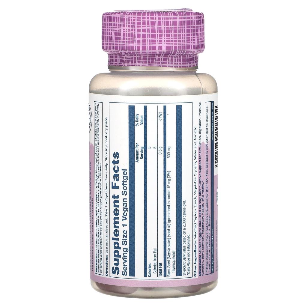 Vitales Extrakt, Schwarzkümmel, Kaltgepresst, Vegane Weichkapseln, 60 Stück