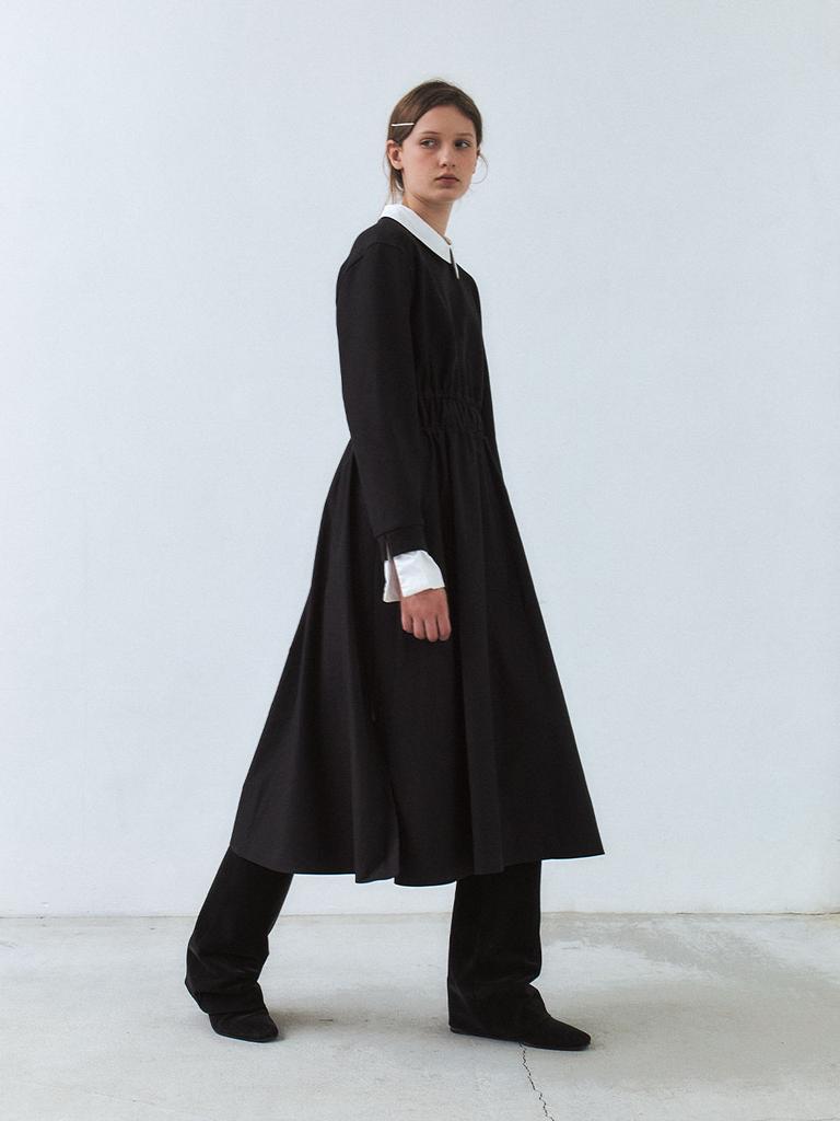 ETDEMAIN Sweatshirt Layered String Shirt Dress - Black