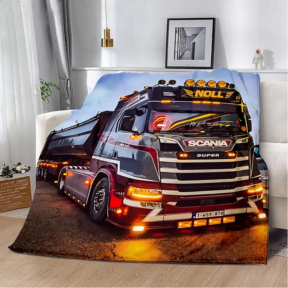 Printed Blanket Picnic Blankets Car Brand Scanias TruckS Warm Blanket Soft and Comfortable Blanket Home Travel Birthday Gift
