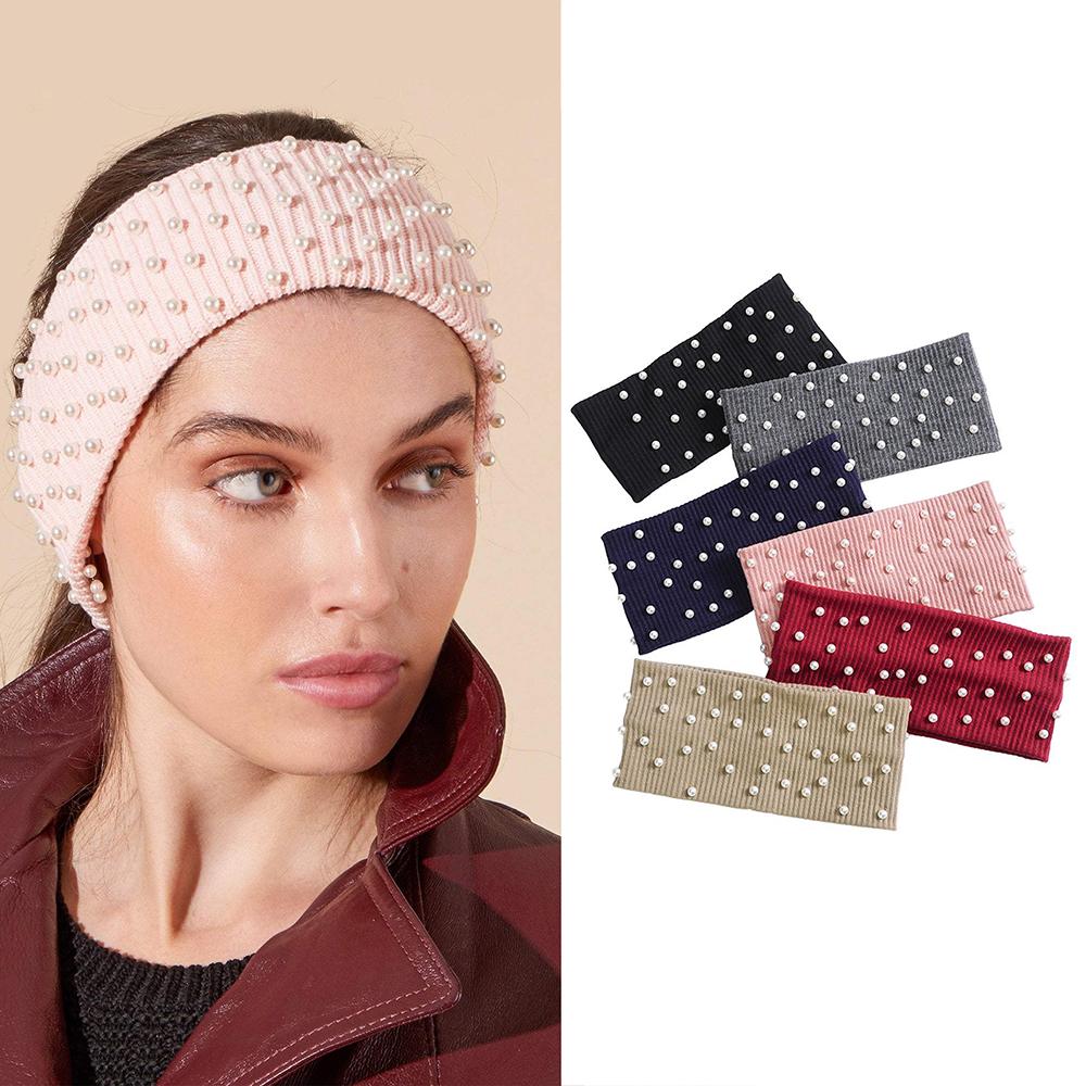 6Pcs/Set Solid Color Turban Cotton Hairband Pearl Headband for Women Girls Elastic Hair Bands Accessories