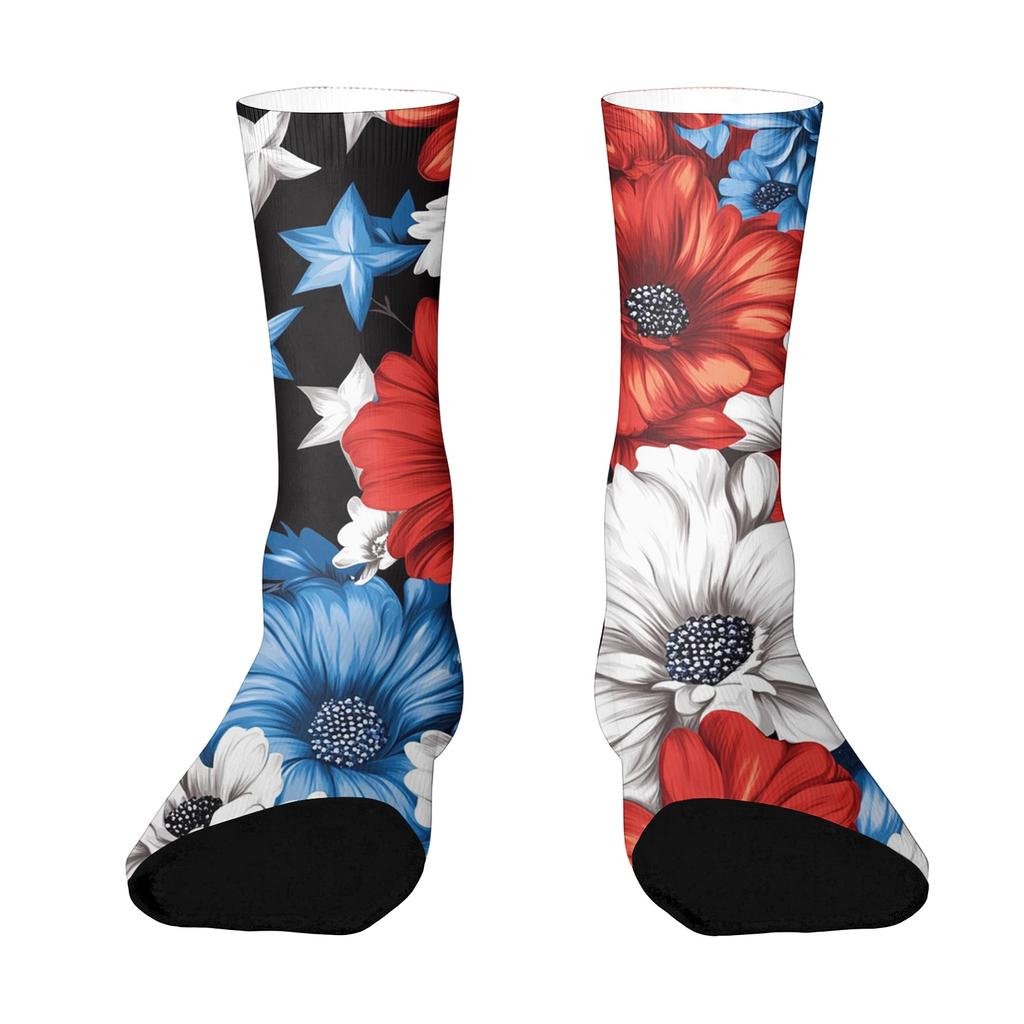 Women Breathable Comfortable Crew Socks Mid Calf Socks with Independence Day Themed Print Soft Stretchy Material for Daily Wear