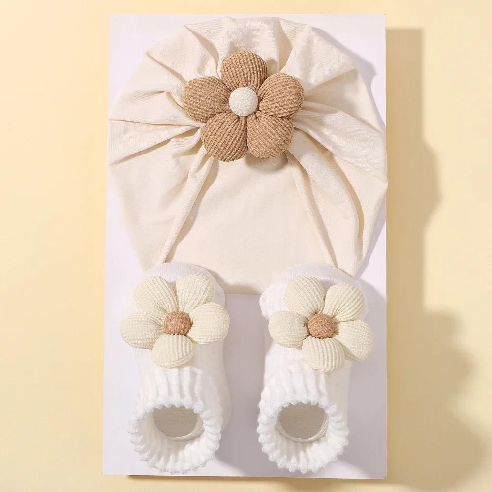 0-1J Neugeborenen Stirnband für Säugling Elastischer Strick Turban Baby Schleifen Weiches Nylon Kinder Kopfbedeckung Baby Haaraccessoires Socken Geschenkset