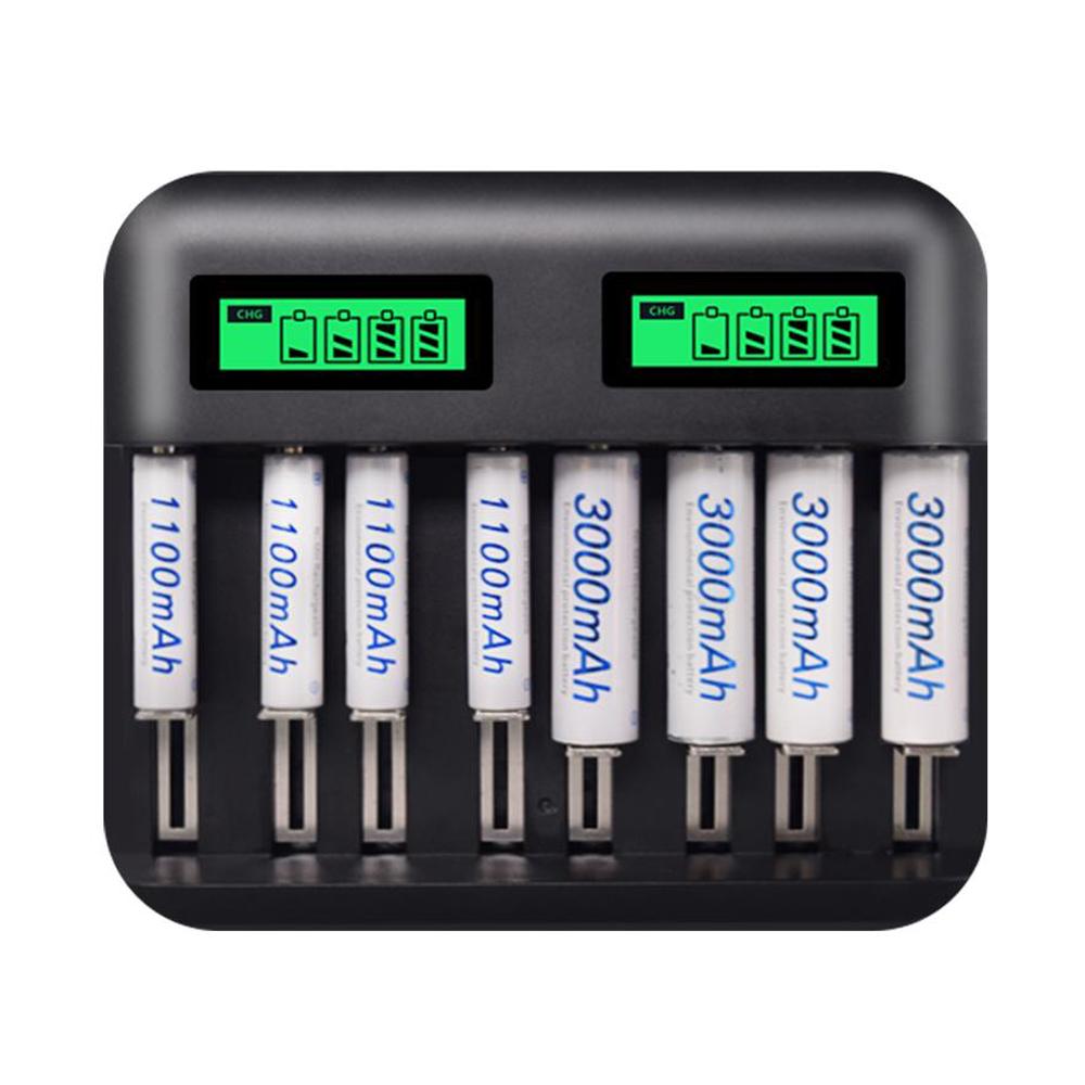 Multifunkční nabíječka 8 slotů LCD displej USB chytrá nabíječka baterií pro AA AAA SC velikost CD dobíjecí baterie 1,2V Ni-MH Ni-CD Rychlá nabíječka
