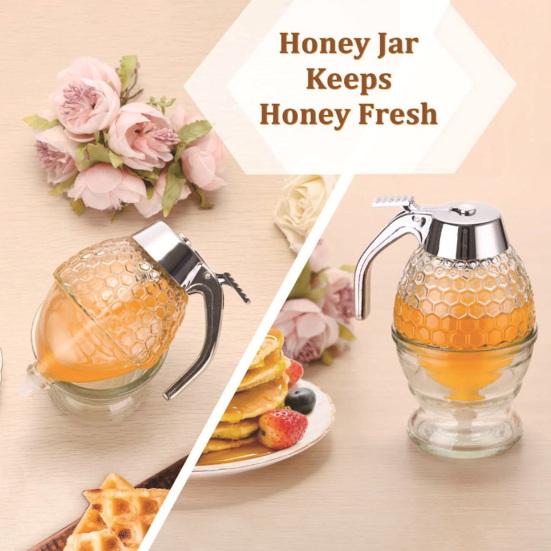 Honey Jar Detachable with Press Valve Sealing Lid Dispenser One Hand Operation Leak Proof Oil Vinegar Storage Bottle for Syrup Maple Honey