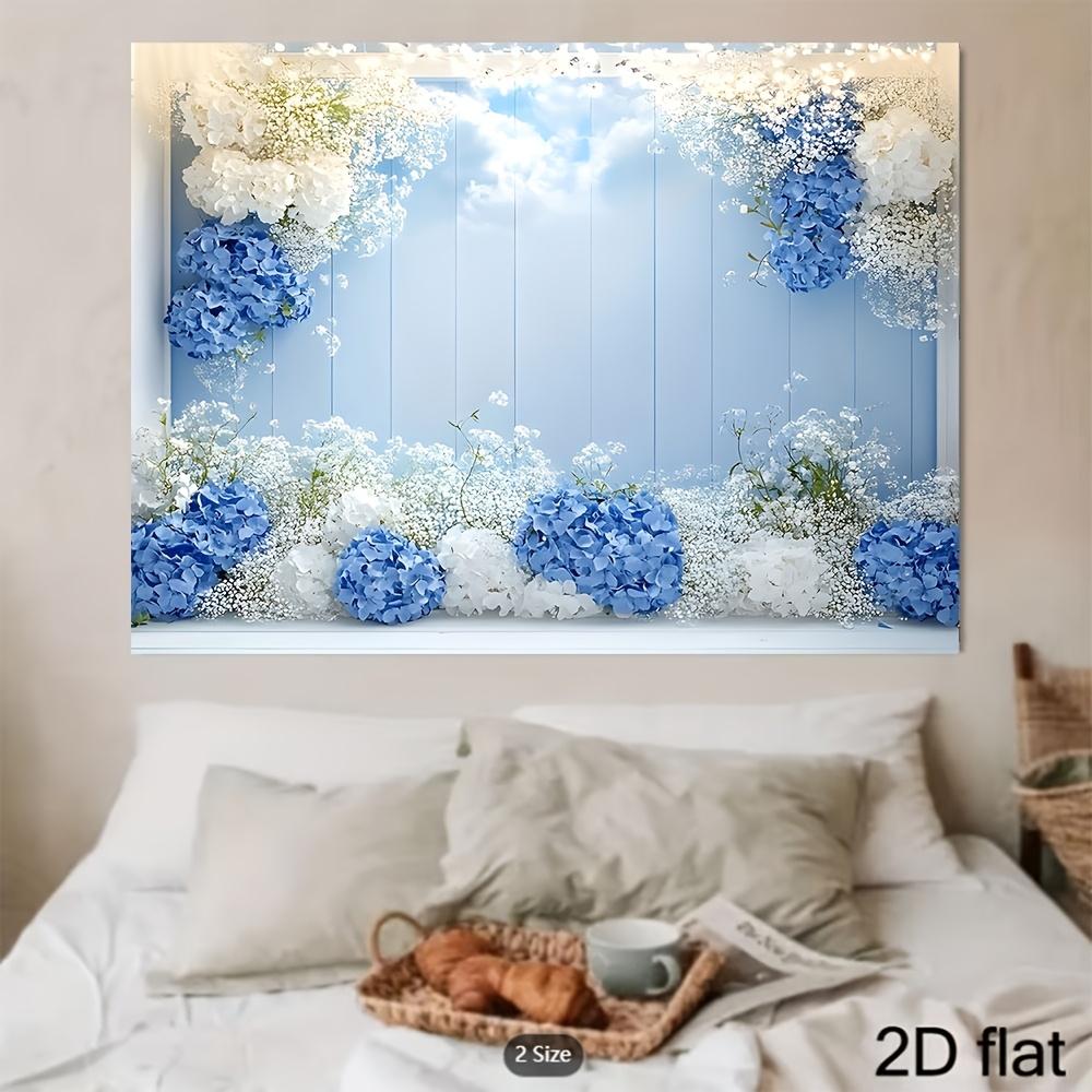 2D flat surface 1 piece of blue and white hydrangea flower background fabric suitable for graduation ceremony