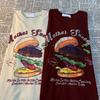 Delicious Burger American Retro Fun Printed Short Sleeved T-shirt For Men Women Street Loose Versatile Half Sleeved Funny Tee