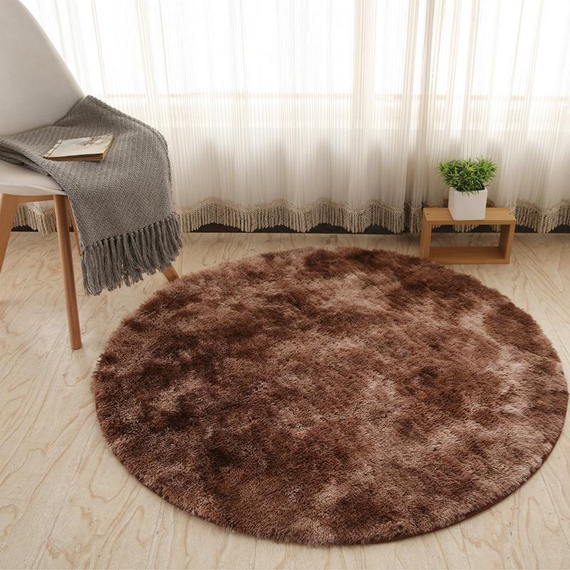 

1.2m Tie Dye Circular Carpet Ins Modern Minimalist Long Hair Computer Chair Floor Mat Gradient Color Bathroom Absorbent Pad 1.2M&1PC кофейный