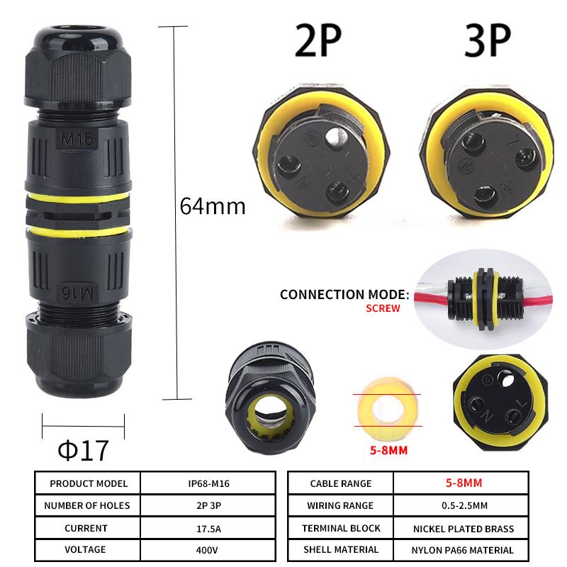 IP68 M16 M20 M25 Male Female Docking Connector Waterproof 2/3/4/5 Pin Terminal Electrical Wire  Cable Connector For Outdoor