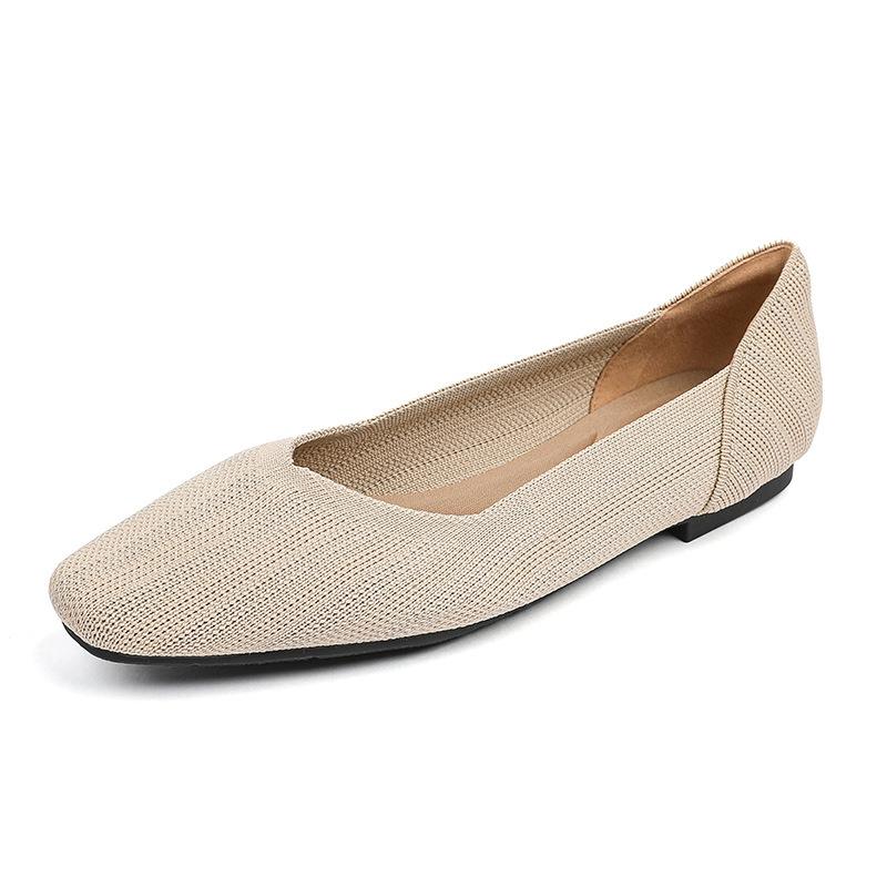 Square Head Shallow Mouth Knitted Flat Shoes Soft Sole Flying Woven Egg Roll Shoes Large Size Work Single Shoes Women