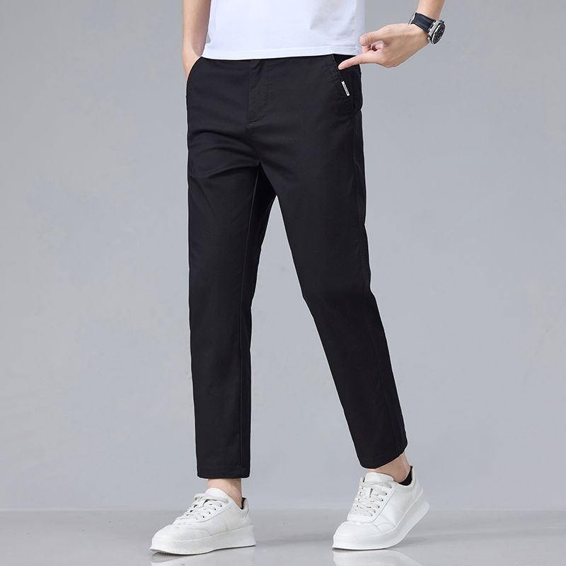 Spring and summer new European, American, Japanese and Korean light gray elastic cotton slim straight casual nine-point pants men's pants
