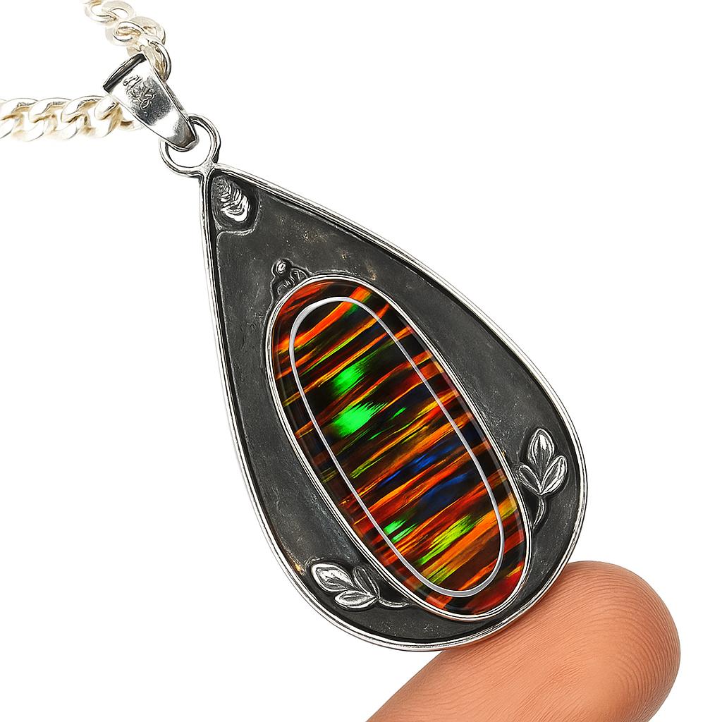 Natural Opal Pendant 46 ct Oval Cut 925 Sterling Silver Gemstone October Birthday Birthstone