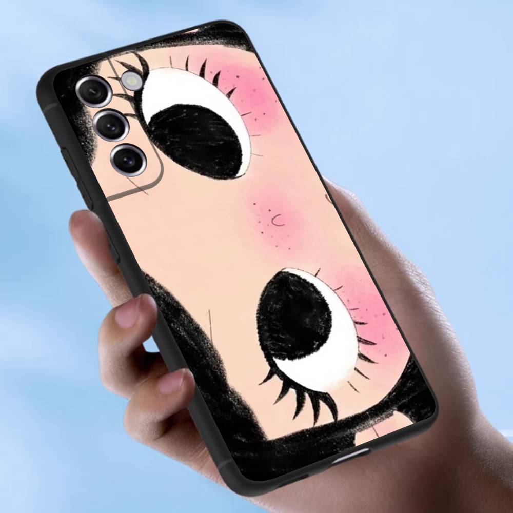 Kawaii Cute Black Big Eyes Cool Case For Samsung Galaxy Case S25 S23 S22 S21 S30 S20 S10 Ultra Plus FE TPU Soft Cover