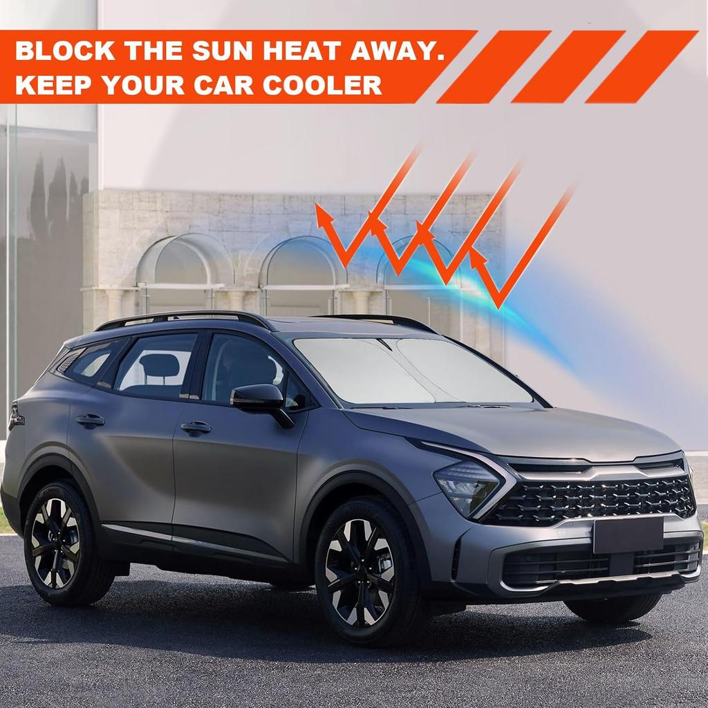 Windshield Sun Shade Compatible With 2018     Kia Sportage Accessories, 240T Foldable Window Sunshade Sun Visor Protector, Blocks UV Rays Keep Your