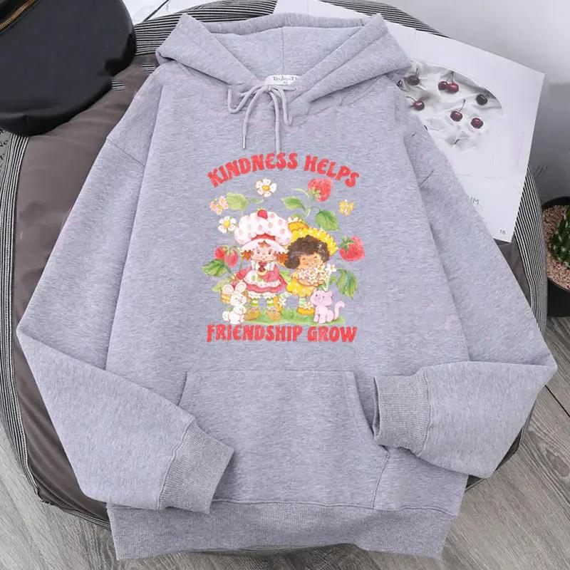 Cartoon Strawberry Women Hoodies Strawberry Shortcake Hoodies Tops Long Sleeve Pockets Fashion Hooded Sweatshirts