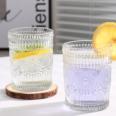 4pcs Set Drinking Cups Drinkware Bark Pattern Sunflower Carving Retro Japanese Glass Cup Handmade Tea Cup Whiskey Glass Wine Cup