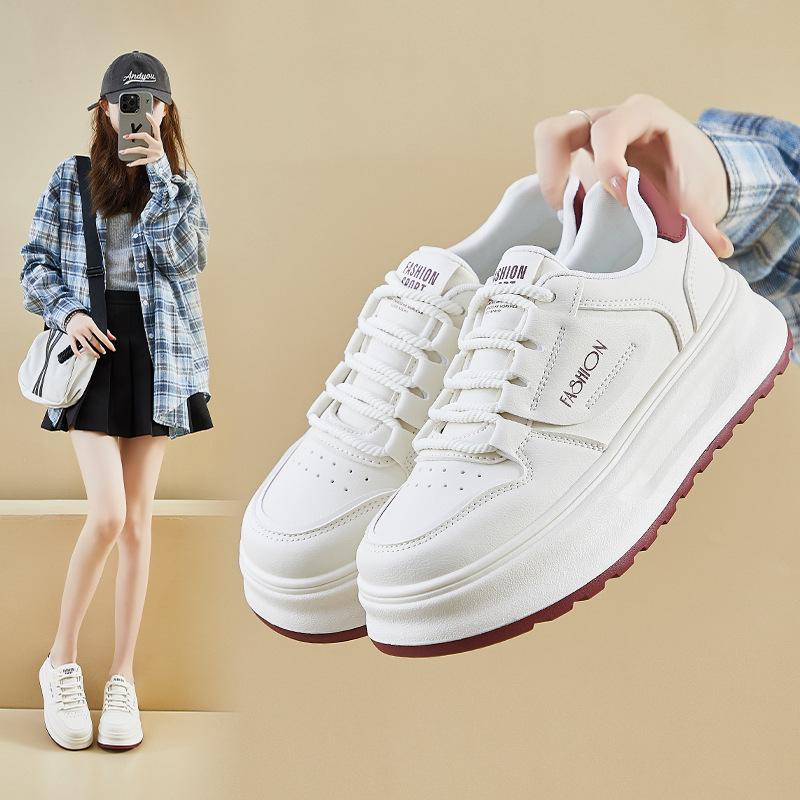 Casual Chunky Platform Sneakers for Women Anti-Slip PU Leather Walking Shoes Women's Comfortable Lace-Up Running Shoes Breathable Work Tennis Sneakers