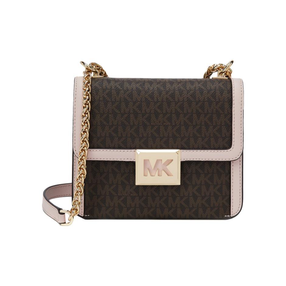 

Michael Kors MK Sonia Vintage Chain Logo Leather Crossbody Bag Women bags Dark-Brown Light-Pink 35F1G6SS5B-648 Small