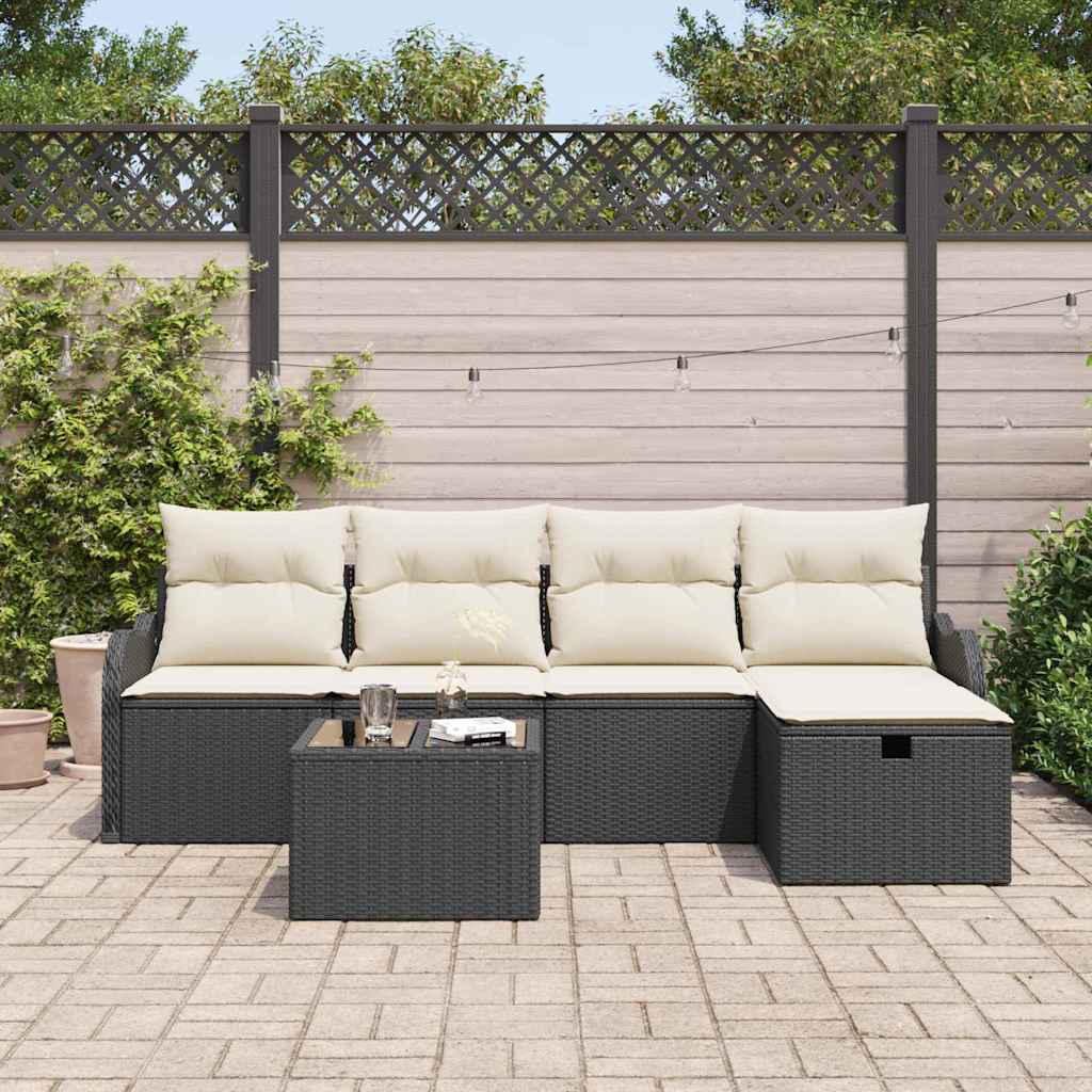 Garden Sofa Set with Cushions 6 pcs Black and Cream Poly Rattan