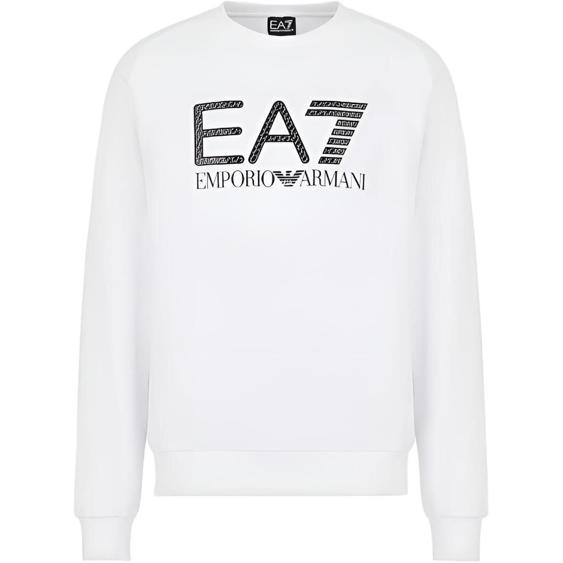 Emporio Armani EA7 SS22 Logo Print Crew Neck Pullover Long Sleeve Sweatshirt Men sweatshirt White 3LPM54-PJEQZ-1100 L