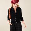 TUHUANG Women's Pure Wool Shirt Collar Cardigan