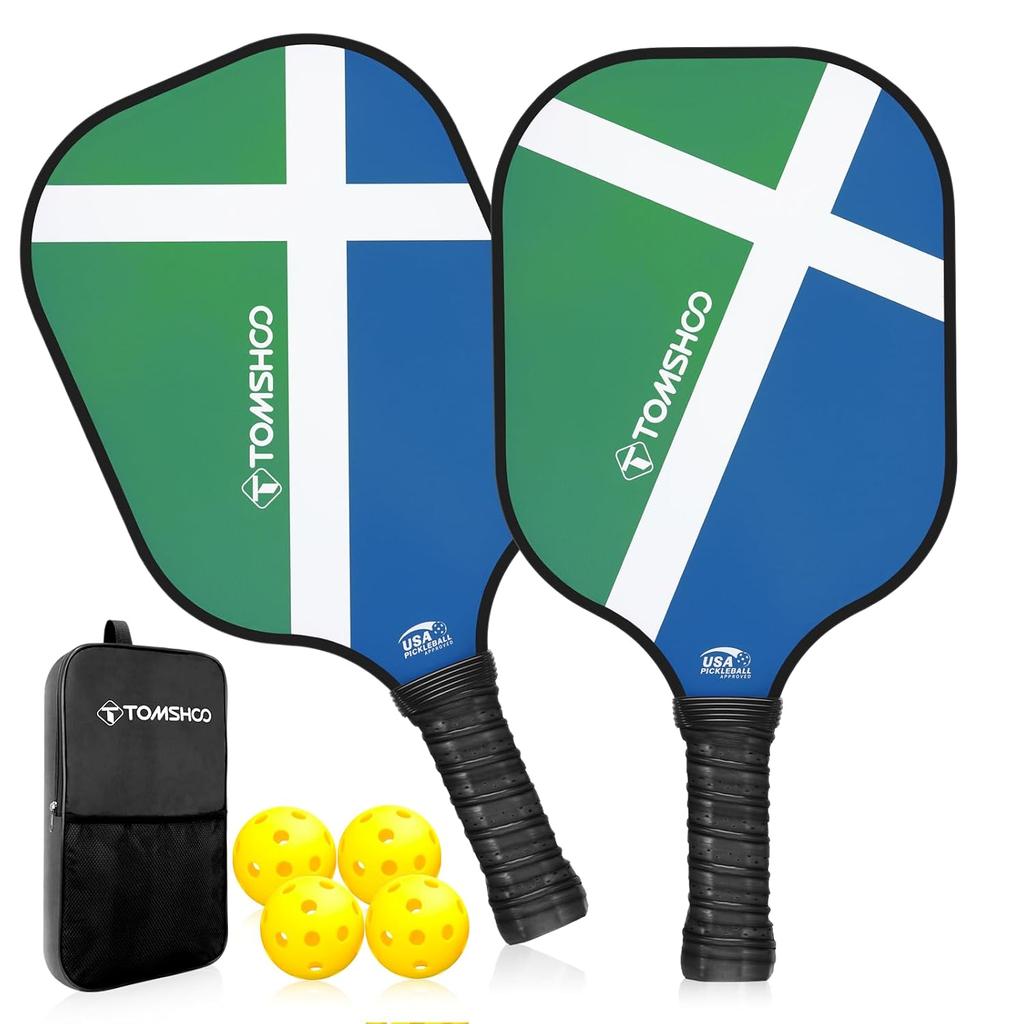 TOMSHOO Pickleball Paddle 2 4 Piece Set USAPA Approved Lightweight Fiberglass Includes 8 Pickleballs One Sling Bag Suitable Women Men Beginner Gift