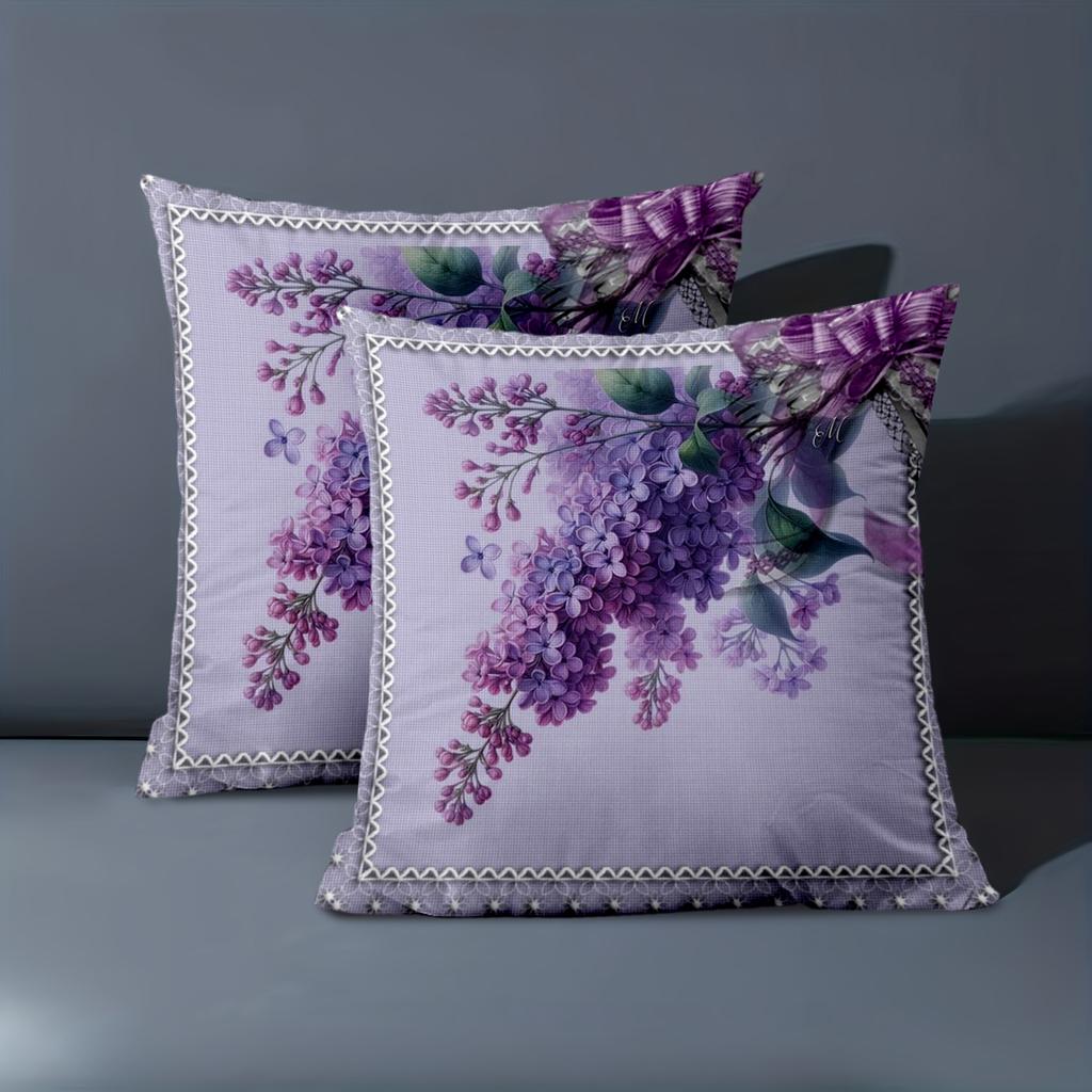 1 pieces -2D flat printing Lilac Patterned Pillow With Lace Edge Decor Polyester pillowcase, sofa decorative cushion cov
