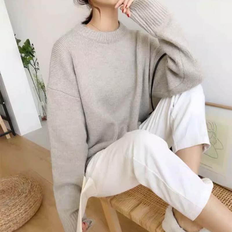 Women Cashmere Elegant Basic Sweater Autumn Winter Loose Soft O-Neck Knitted Pullovers Oversized Solid Color Jumper Knitwear