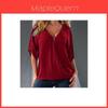 Relaxed Fit Polyester Long Sleeve Vneck Shirt For Women With Spliced Pattern Perfect For Spring