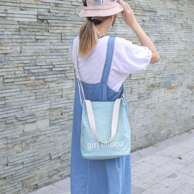 Korean Solid Color Canvas Bag Women'S Spring Bucket Bag Student Messenger Bag Shoulder Bag