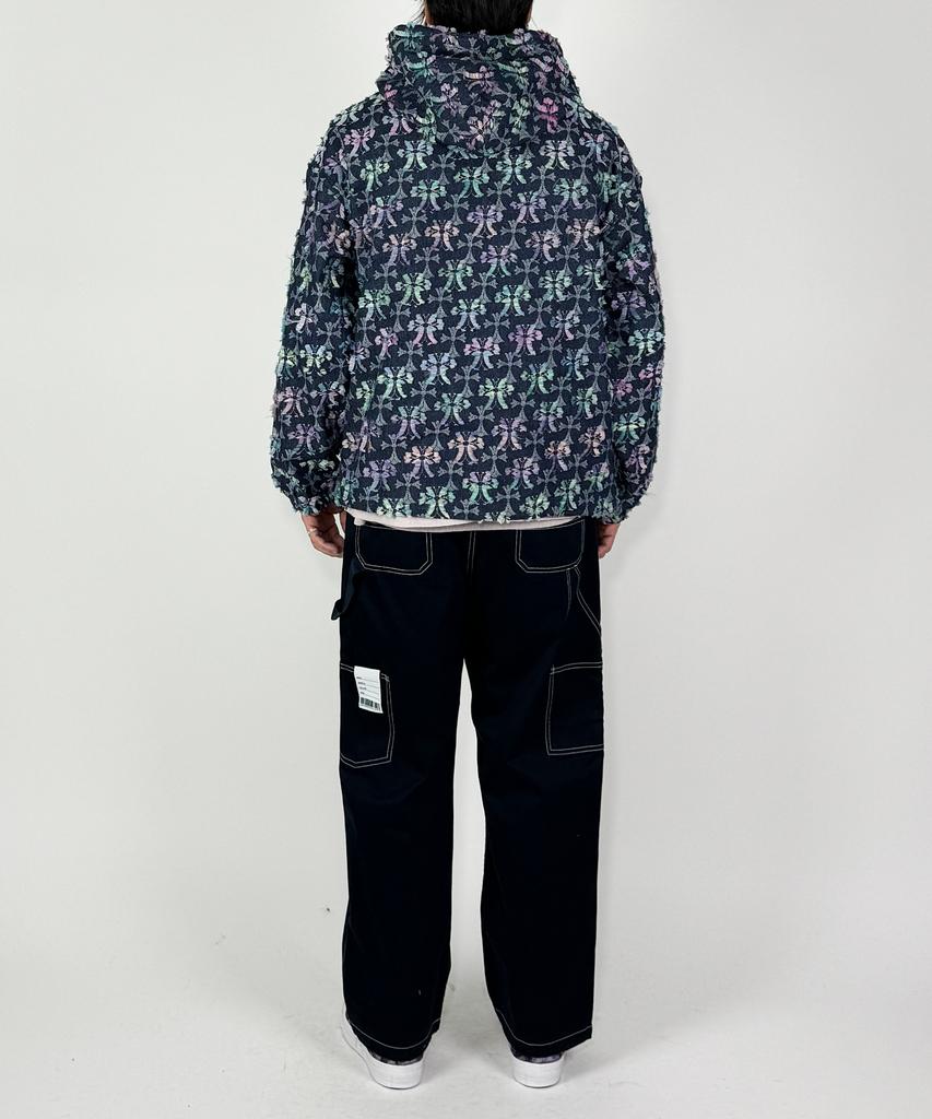 A Made Jacquard Embroidered Denim Oversized Zip-Up Hoodie (Indigo)