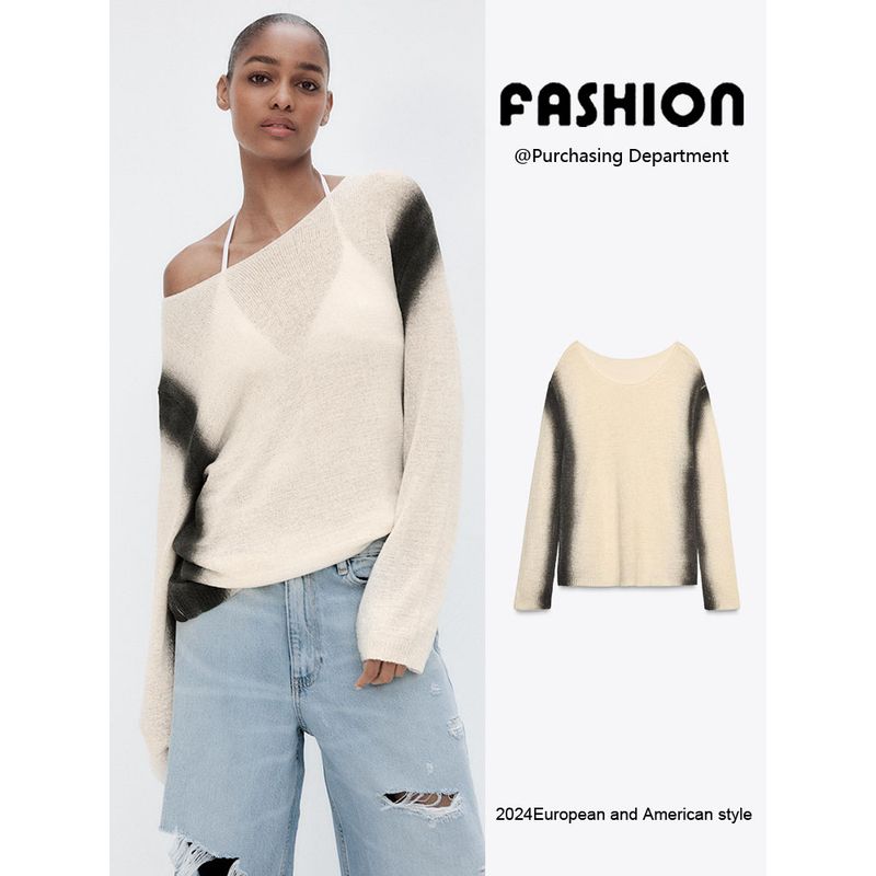 Za2025 Spring New Women's Clothing Silm Fading Effect Print Long Sleeves Knitting Sweater 3920266 064