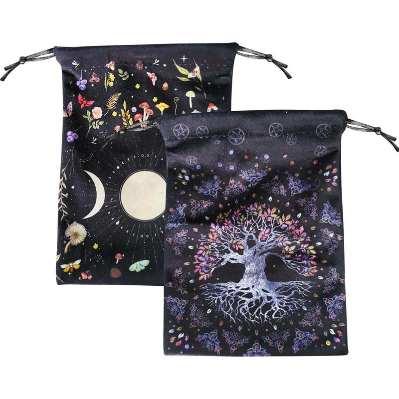 Flannel Tarot Deck Storage Bag Moon Phase Pattern Tarot Pouch With Drawstrings For Tarot Accessories  Dice Runes Gems Pouch