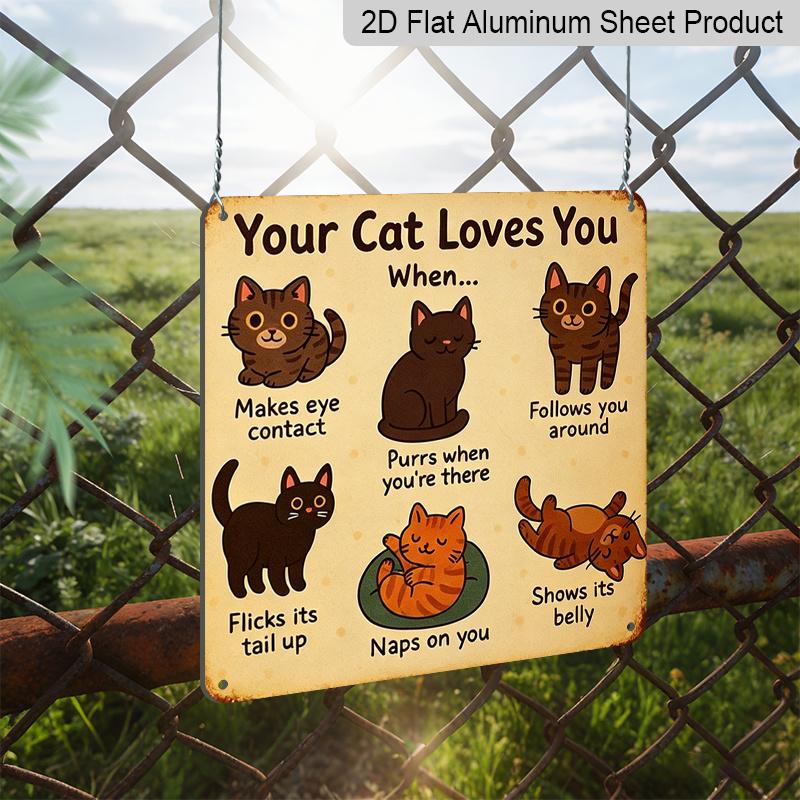 2D Flat, 1pc Vintage Pet Aluminium Metal Plaque, "Your Cat Loves You" Letter Sign, Home Wall Decor Plaque for Living Room Office Hallway, Perfect