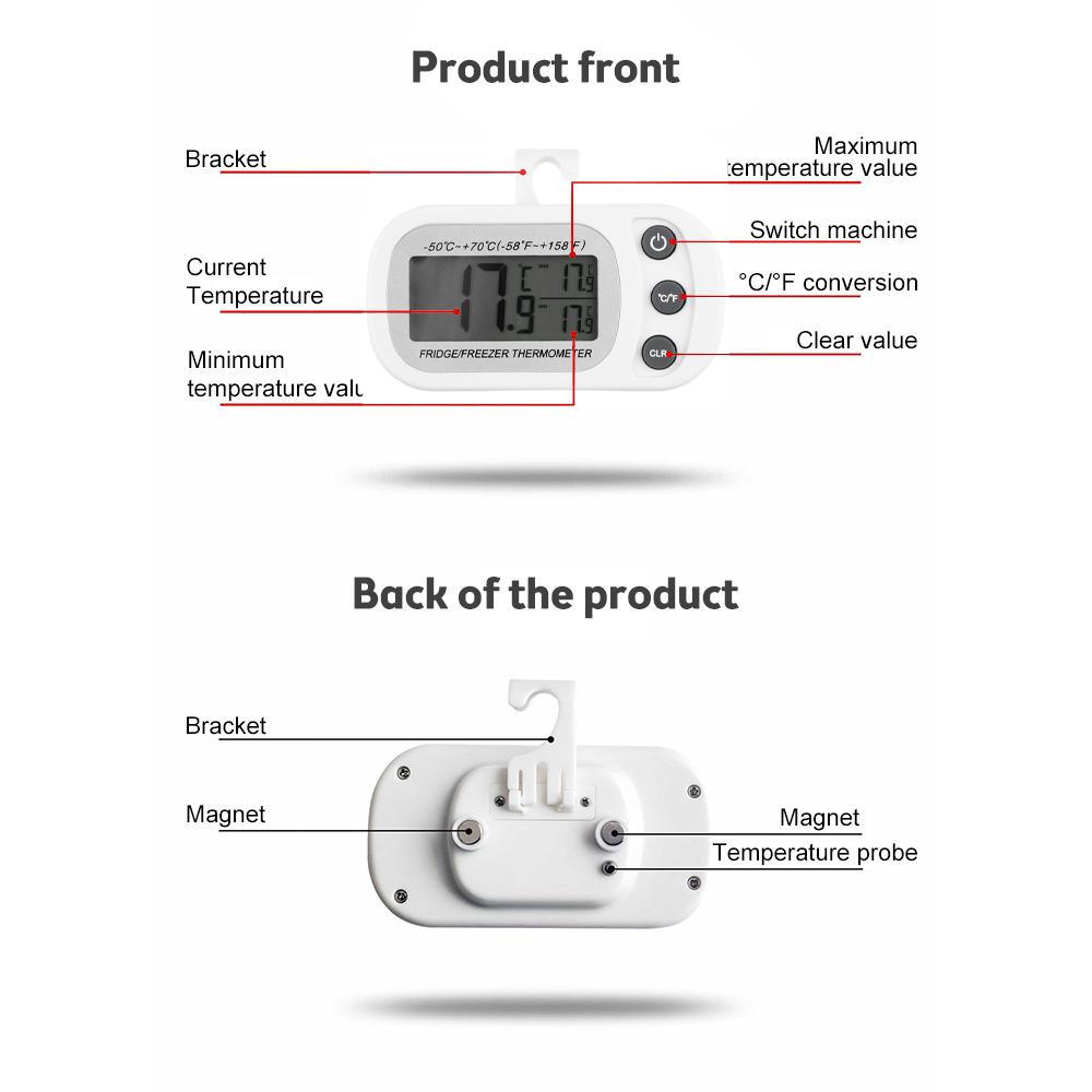 Fridge Thermometer With Hook Anti-Humidity Refrigerator Freezer Electric Digital Thermometer Temperature Monitor Lcd Display