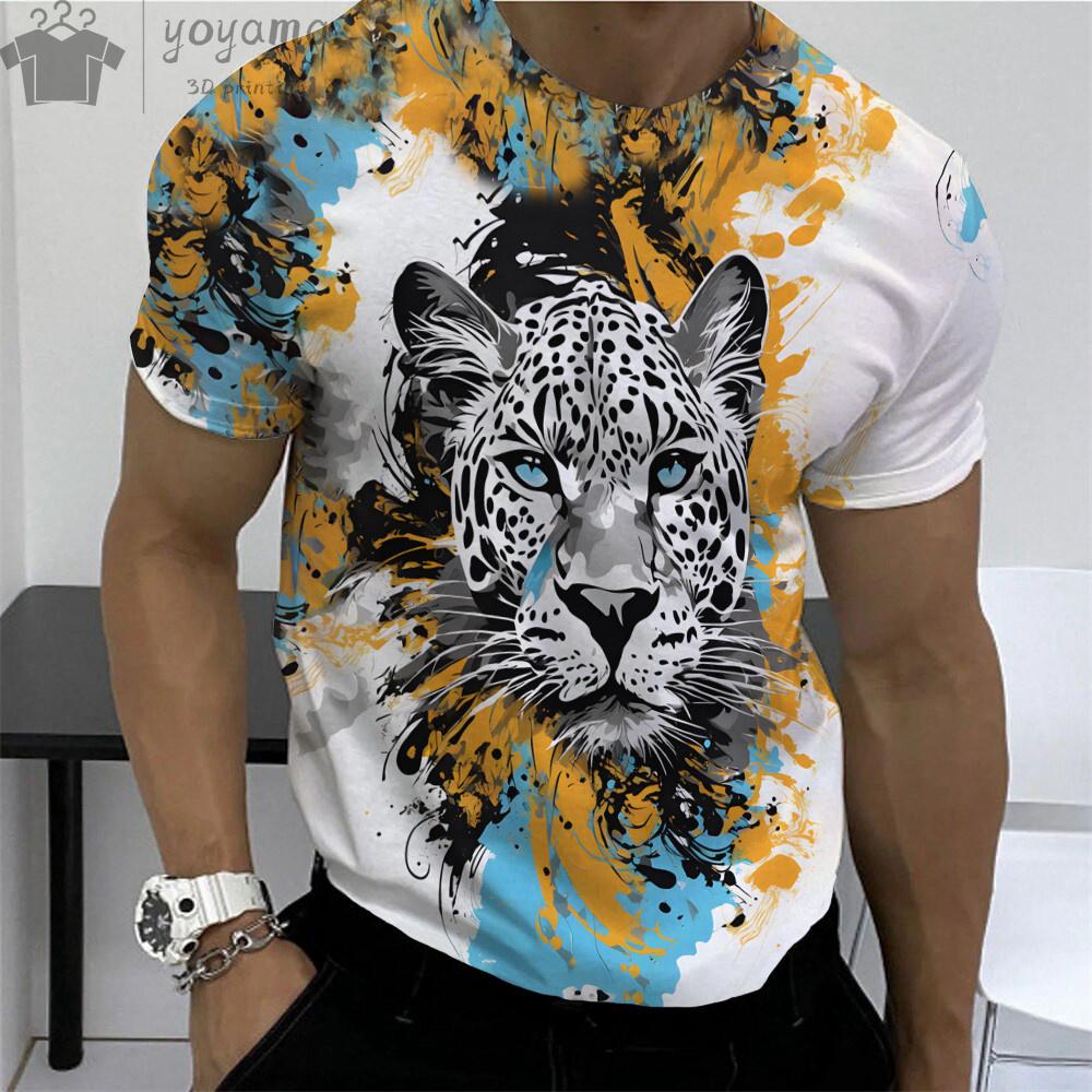 Men's Summer Lion Print Short Sleeve Lion Graphic Tees Men's Summer Clothes Oversized T Shirt Men Short Sleeved T-shirt for Men