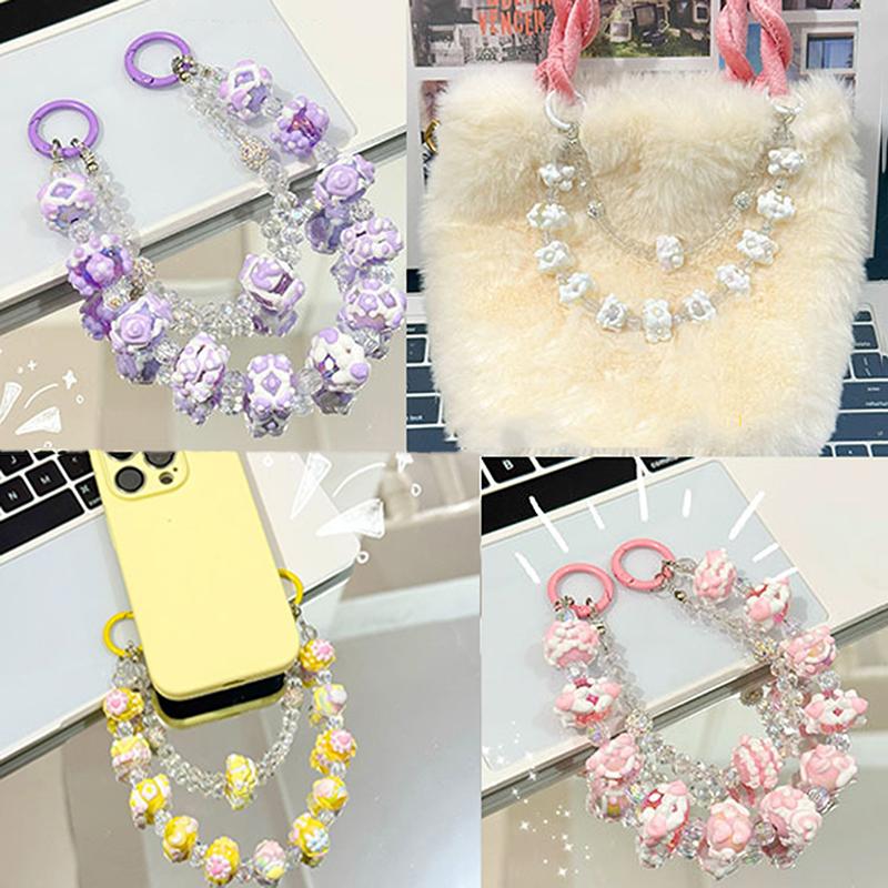 Roztomilý ručně kreslený korálkový řetízek na telefon, sladký přívěsek na klíče, kreativní řemínek na zápěstí proti ztracenému telefonu, dekorace na tašku, dárky