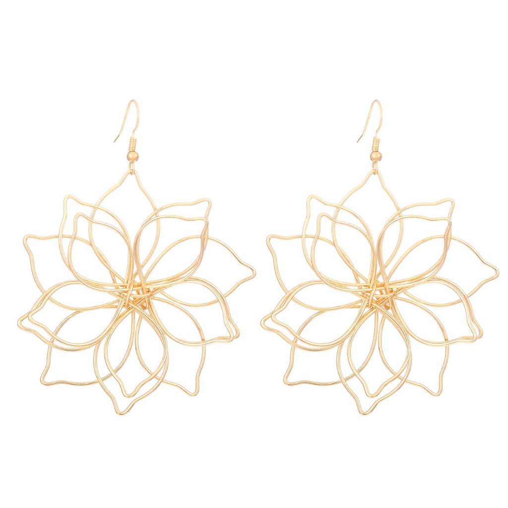 Large Hollow Wire Wrapped Flower Dangle Hook Earrings Minimalist Oversized Floral Drop Ear Ornaments for Women Party Daily Fashion Accessories