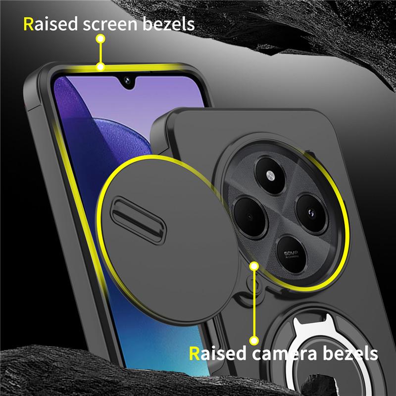 Armor Magnetic Ring Holder Case For Xiaomi Redmi 14C 14 C Redmi14C 4G Slide Camera Protection Cover For Poco C75 C 75 PocoC75