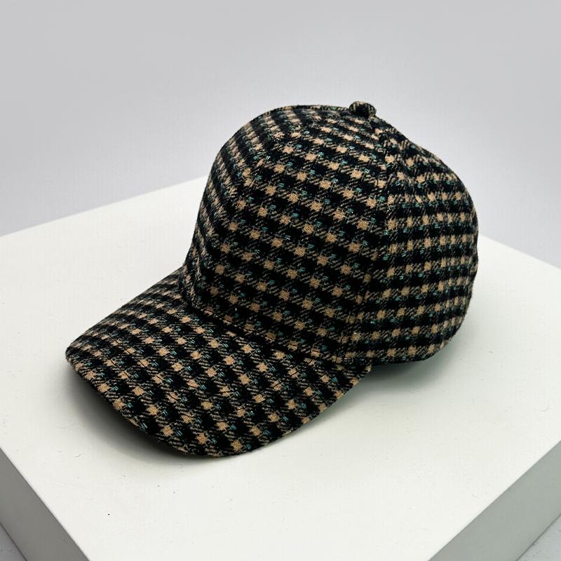 

Autumn And Winter New Men Women Versatile Color Block Woolen Cloth Baseball Caps Cotton Fashion Casual British Style Check Warm 52-60cm