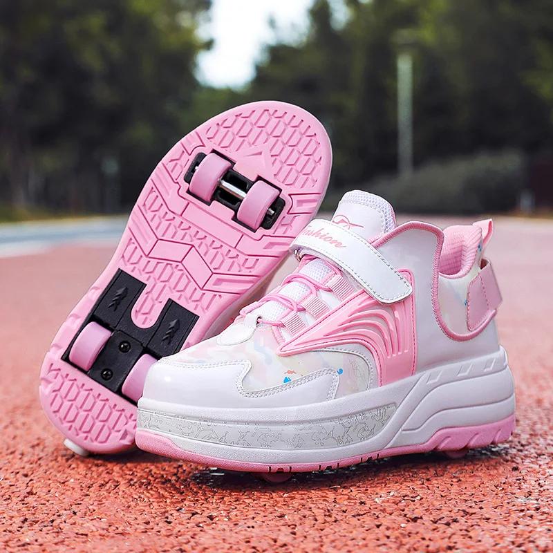 Deform Roller Skate Shoes Professional Double Row 4-Wheel Skates Youth  Men Women Parkour Runaway Sneakers With 4 Wheels Shoes