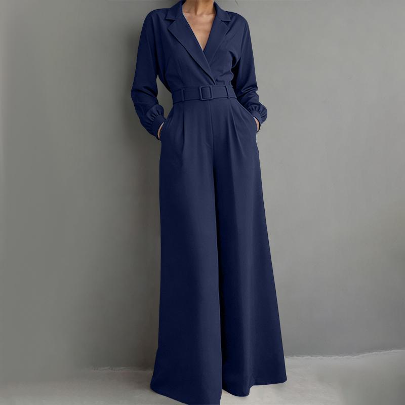 ZANZEA Tute Casual da Donna con Collo a Revers, Maniche Lunghe, Vestibilità Larga, Gamba Larga