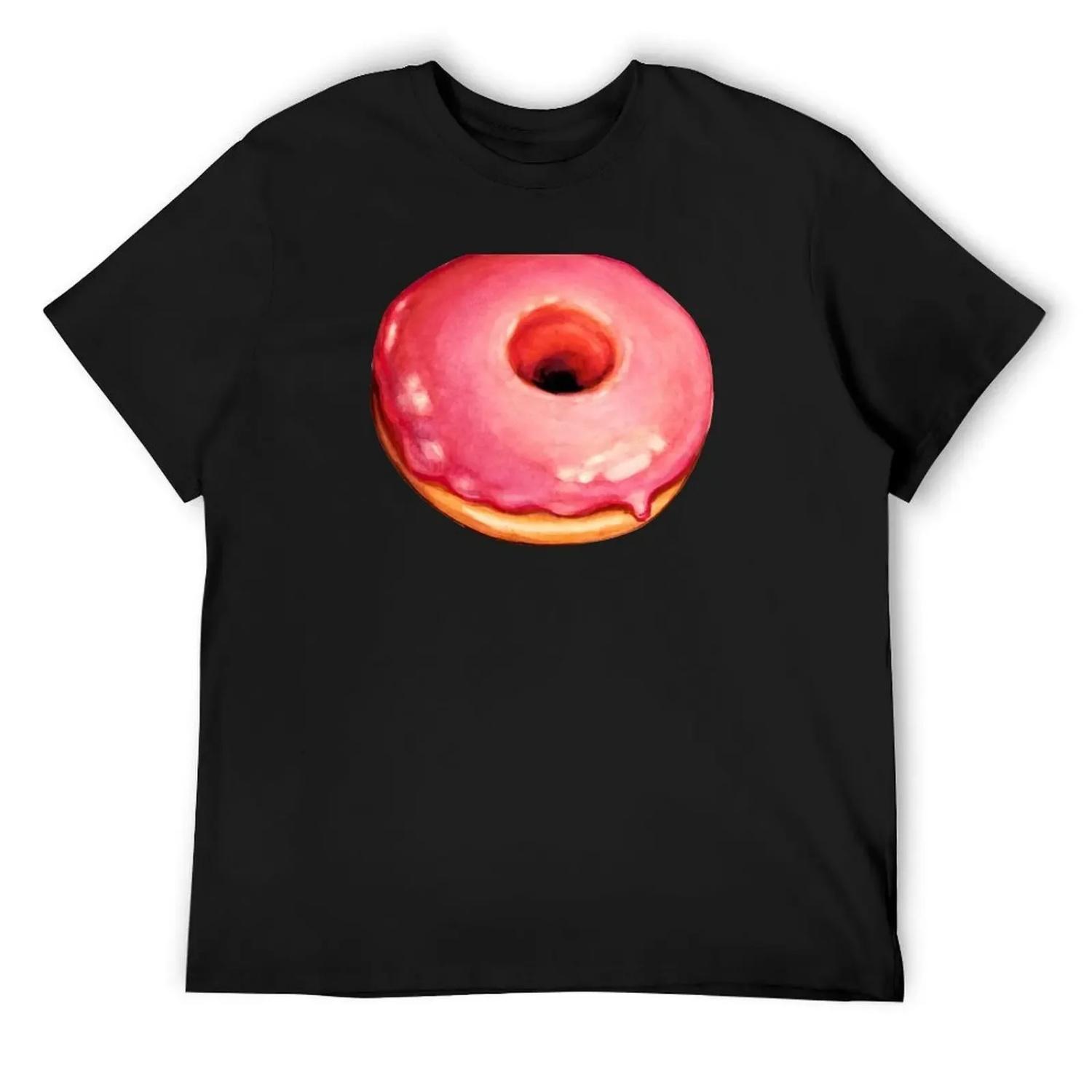 Футболка с принтом  Клубничный пончик  смешная футболка хлопок винтажная футболка с графикой винтажная футболка мужская S