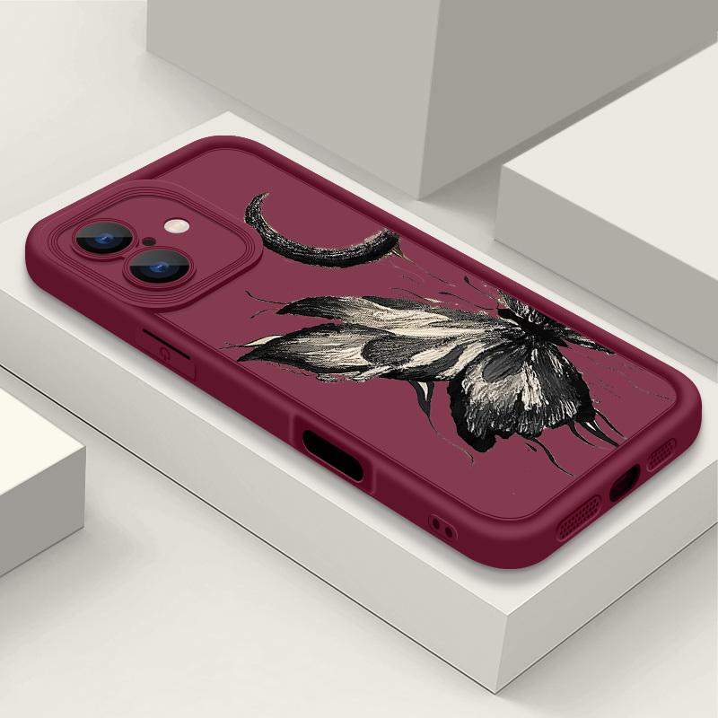 Fashion Moon Butterfly Pattern Case For iPhone 16 Pro Max 15 Plus 14 13 12 Pro 11 TPU Soft Matte Silicone Shockproof Lens Protection Phone Cover
