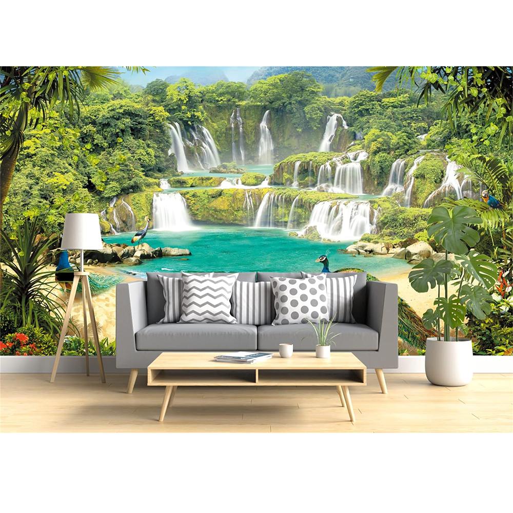 

3d Peacock Wall Mural Waterfall Wallpaper Nature Scenery Large Wall Paper For Bedroom Living Room Mural Decor 200 cm(W) x 140 cm(H)