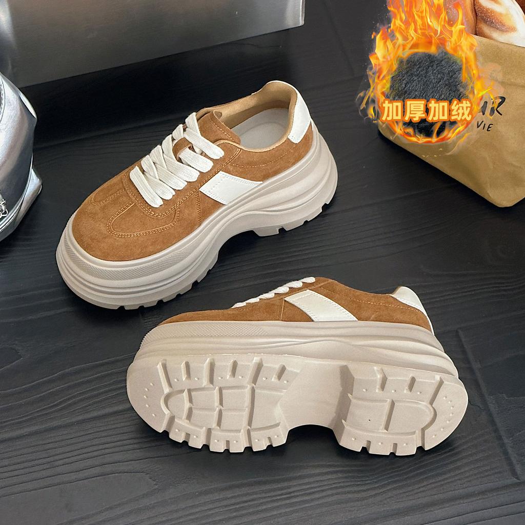 Frosted leather platform muffin shoes women's autumn new versatile fashion casual height-increasing sports shoes
