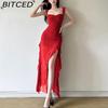 BITCED Spring/Summer Women's Collection: Sensual Strappy Halter Neck Split-Hem Fitted Maxi Dress