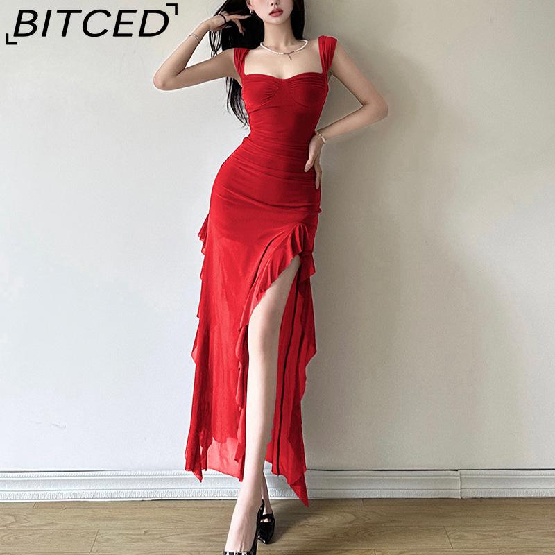 BITCED Spring/Summer Women's Collection: Sensual Strappy Halter Neck Split-Hem Fitted Maxi Dress
