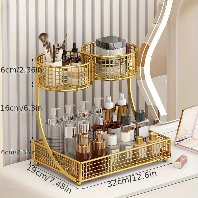 2-Tier Black Metal Cosmetic Organizer, No Assembly Required Makeup Storage Rack for Bathroom Vanity, Skincare & Beauty Product