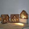 Lighted Christmas Wooden House Handmade Christmas Wooden Cottage Ornaments for Anniversary Festivals Home Tabletop Holiday